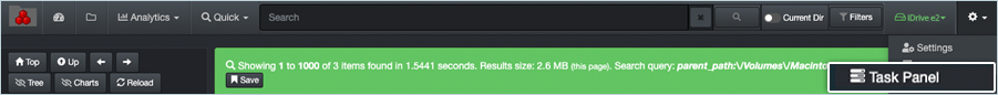 Diskover guide - Select gear icon in task panel