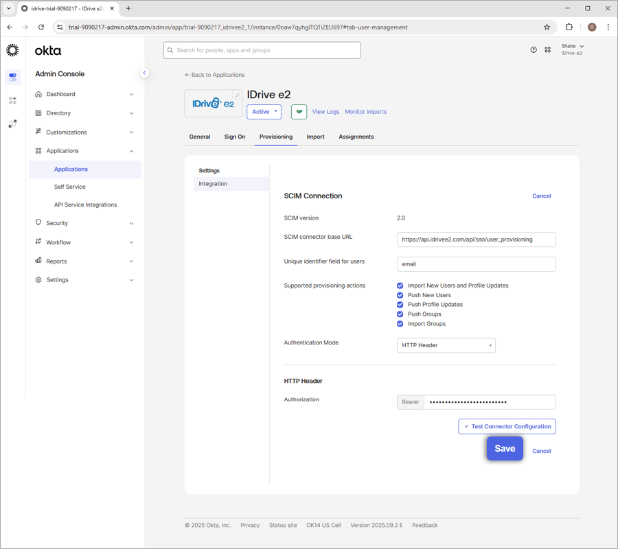 Provisioning Click Save