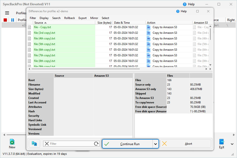 SyncBackPro guide - Click continue run to start backup