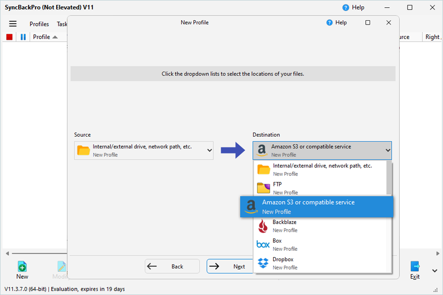 SyncBackPro guide - Select source to Amazon S3