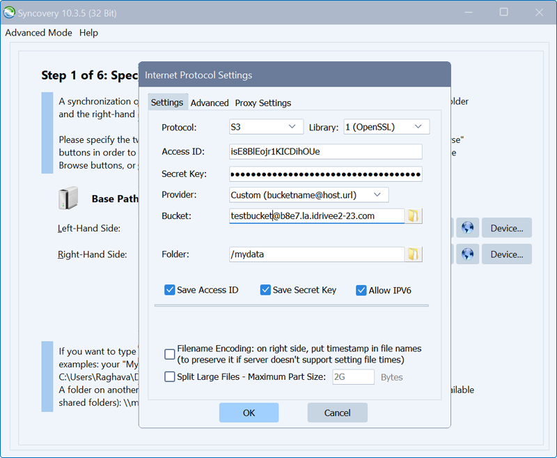 Syncovery guide - Destination folder selection screen