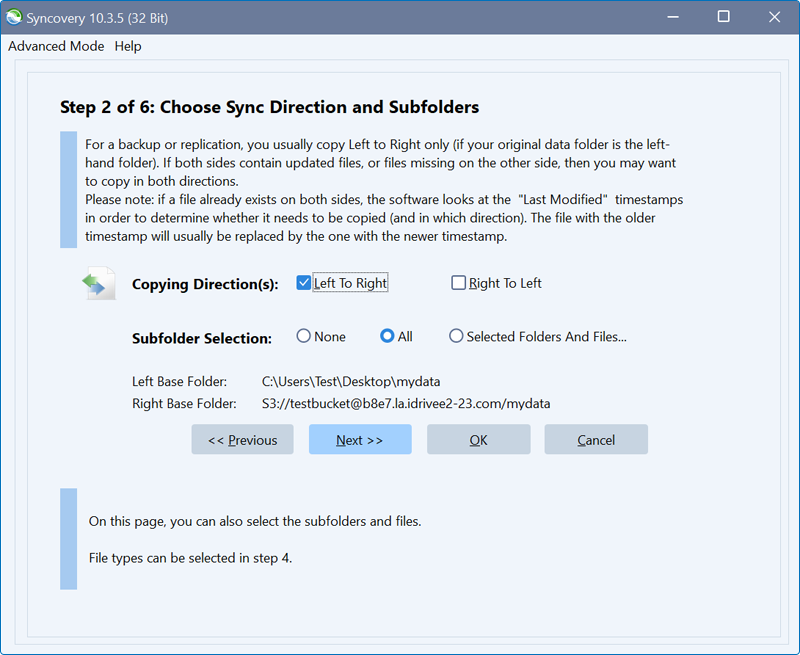 Syncovery guide - Synchronization settings screen