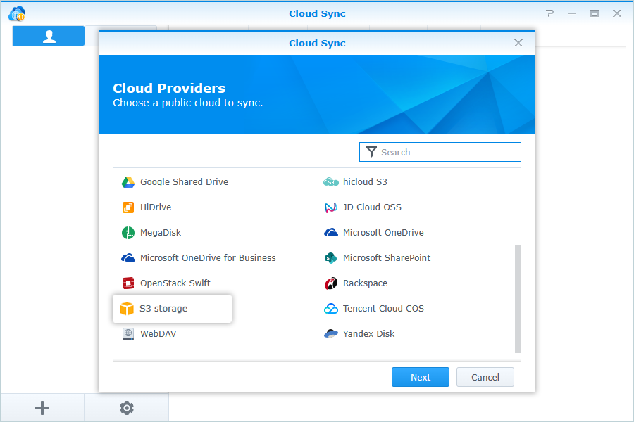 Synology cloud sync guide - Select S3 storage provider