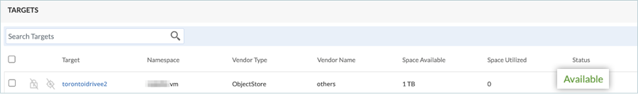 Target available status in Trilio backup setup
