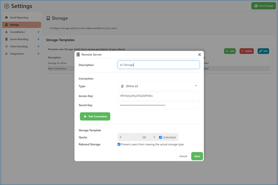 Test the connection and click Save in Comet Server console
