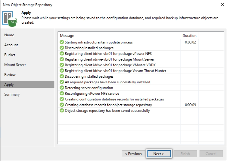 Veeam guide - Apply the repository settings