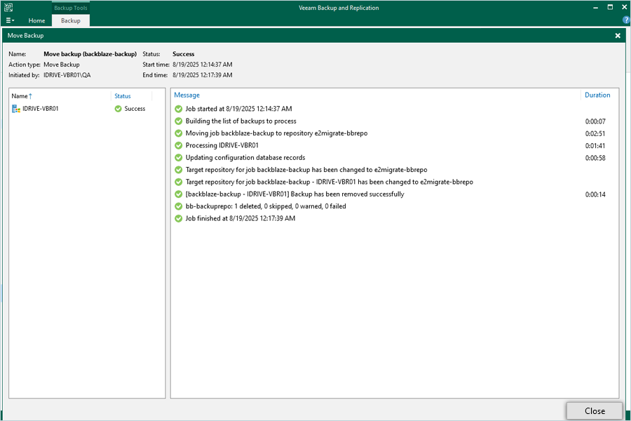 Migrate Veeam Backup From BackBlaze B2 - Migration completed screen