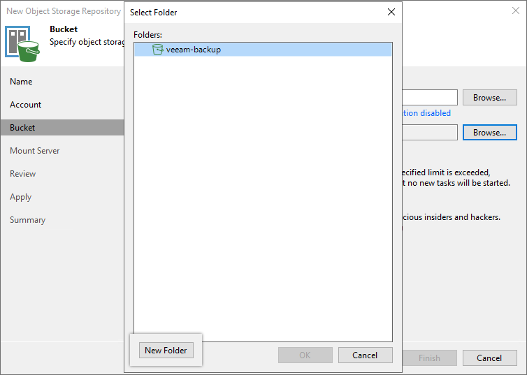 Veeam guide - Browse to create a new folder