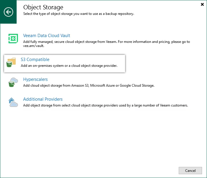 Veeam guide - Choose S3 compatible storage
