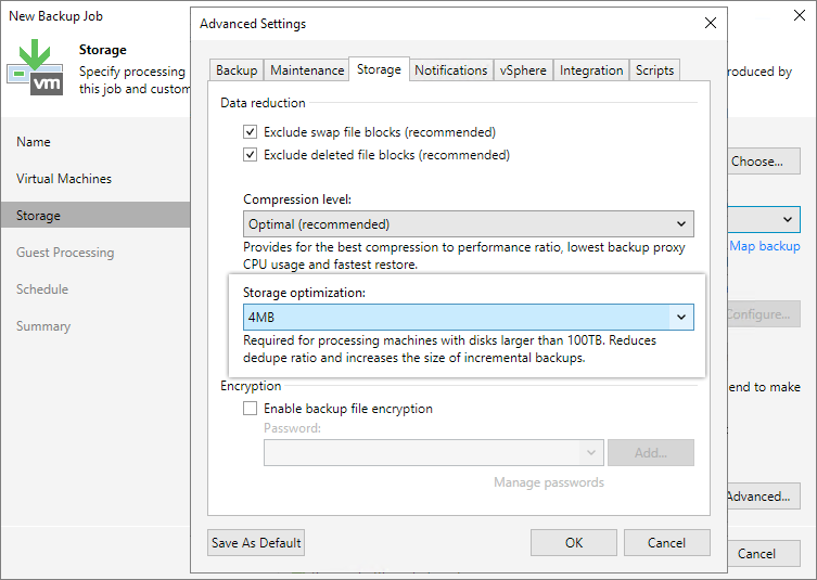 Veeam 12 guide - Advanced storage options screen