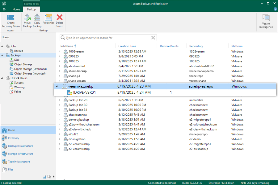 Migrate Veeam guide - Verify migrated backup screen