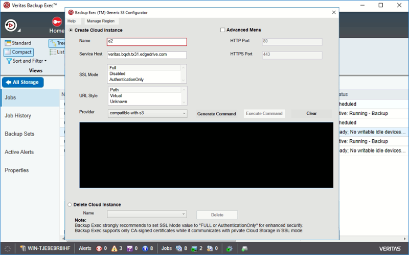 IDrive e2 with veritas backup Exec
